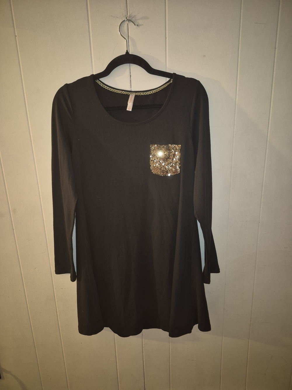 Xhilaration Black Mini Dress with Gold Sequin Pocket